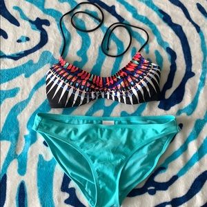 M Pink swim top with insert pads and target bottom